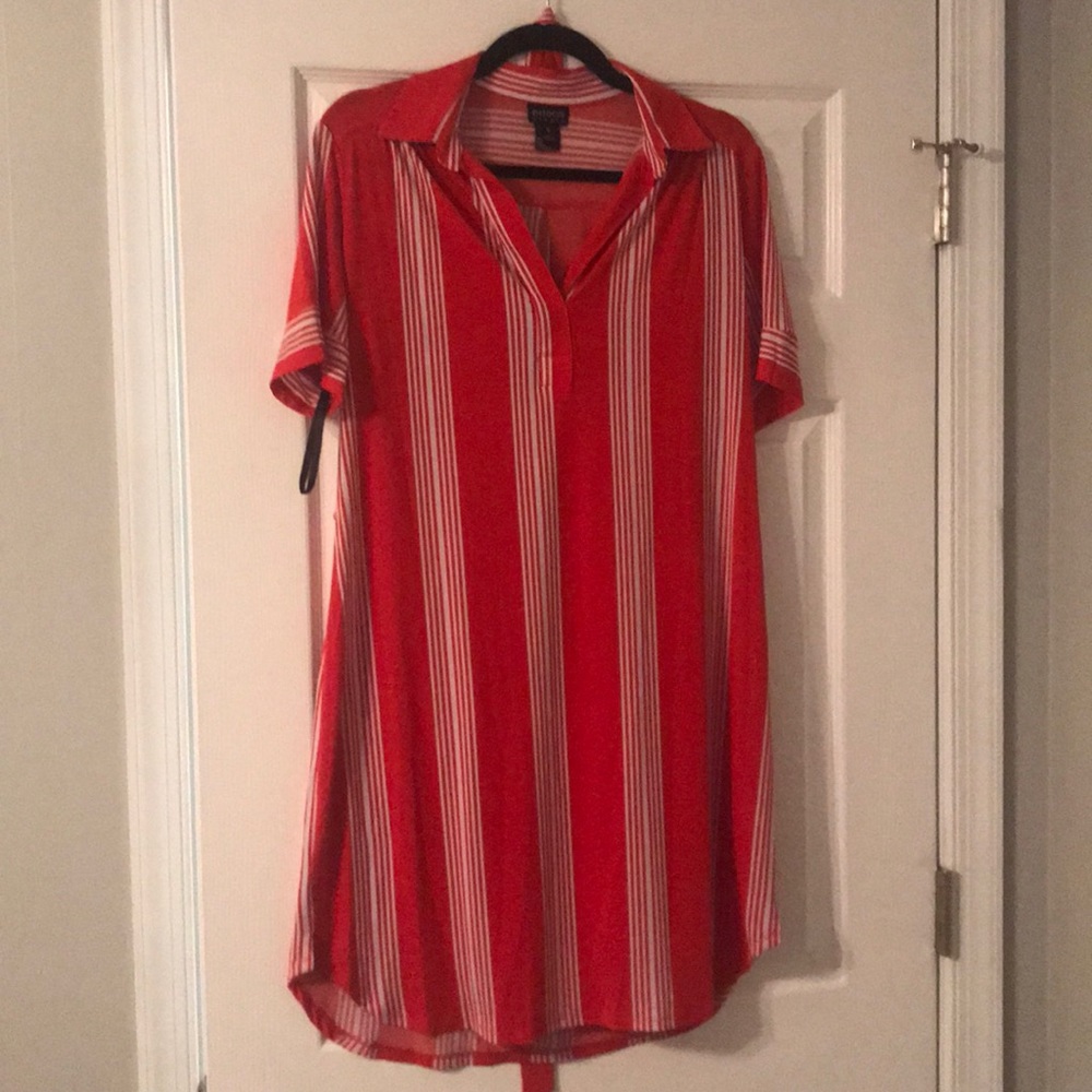 orange and white stripped dress with tie waist